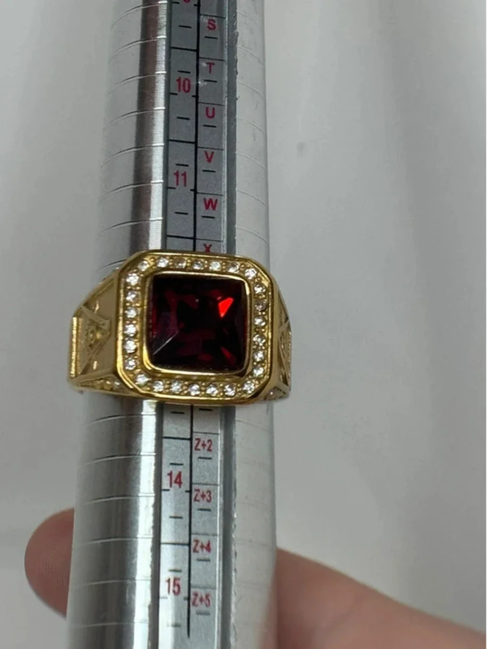 gold tone red CZ statement ring clear accents size 13